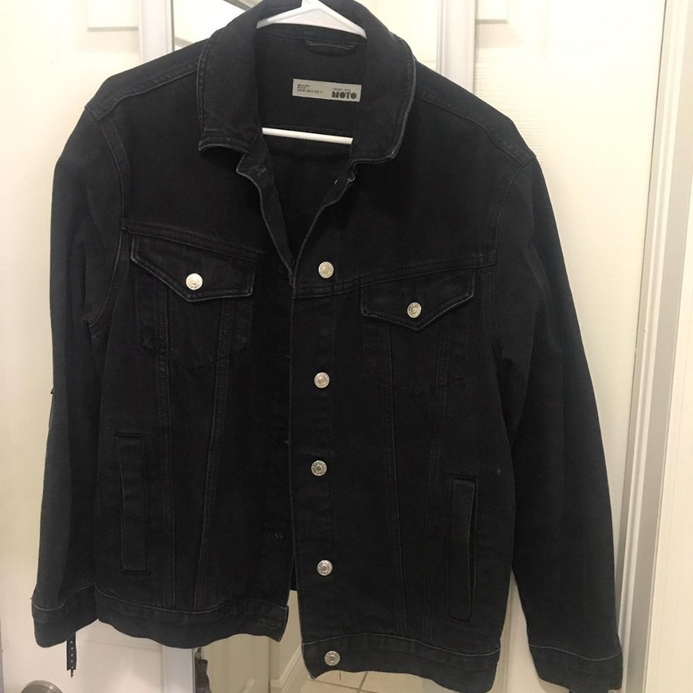 Fringed Black Denim Jacket Topshop size 8 MOTO